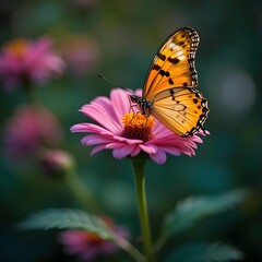 a beautiful butterfly on colorful flower with blur background