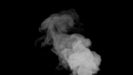 A large amount of smoke is rising. Close-up of smoke isolated on black background. Concept of smoke effect and air pollution.