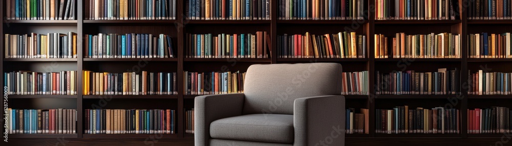 Aufkleber a cozy reading nook with a comfortable chair in front of a full bookshelf, inviting relaxation and e