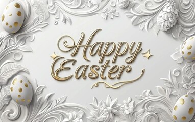 Fototapeta premium Elegant calligraphy banner with text Happy Easter on a classic white background with golden details