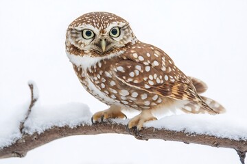 Fototapeta premium Spotted Owl Perching on Snow-Covered Branch