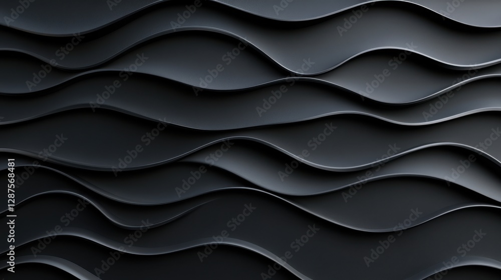 Poster a textured black wall featuring flowing, wave-like patterns that create a modern and sophisticated a