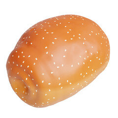 Baked bread with sesame seeds 3d render illustration isolated on transparent background