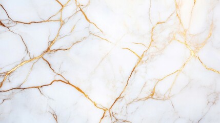 A sleek marble surface featuring a white background with delicate gold veins, adding elegance and sophistication to any space.