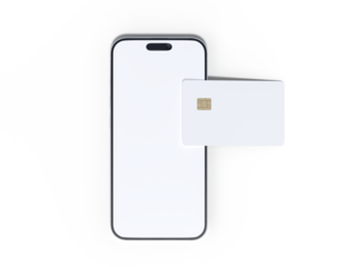 Smartphone and plastic credit card templates. Empty debit card with chip card isolated on background. Mockup empty concept for saving money wealth and financial, technology payment, digital purchase.