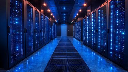 Fototapeta premium a hallway with rows of servers