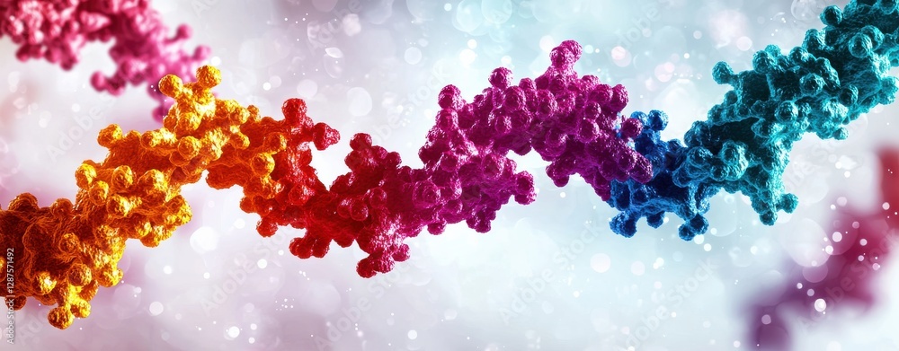Poster a colorful representation of molecular structures, illustrating the complexity of biological macromo
