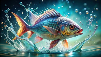 Fototapeta premium Splashing Fish: A Dynamic Underwater Leap