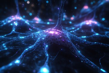 Glowing Neuron Network Abstract Background Science and Technology