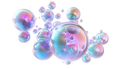 shiny bubbles fluid holographic Iridescent 3d render icon isolated on white background 