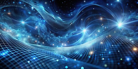 Abstract Cosmic Grid Celestial Waves of Light and Energy Flowing Through a Digital Universe