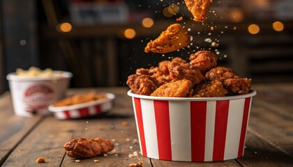 Delicious Chicken Variety Meal in Bucket with Boneless Wings ai generated
