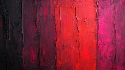 A textured abstract painting featuring dark blacks and vibrant reds, blending together to create a dramatic visual impact.