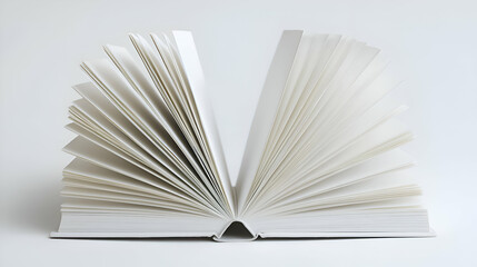 Open White Book with Spread Pages on White Background