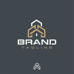 Construction company city buildings renovation office real estate realtor vector logo