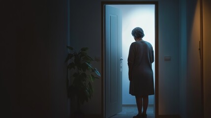 Dementia symptoms as an elderly woman forgets to lock the door at night. Featuring absent-mindedness and concern