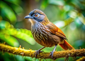 Fototapeta premium Vibrant Striated Laughingthrush Bird in Lush Forest Habitat