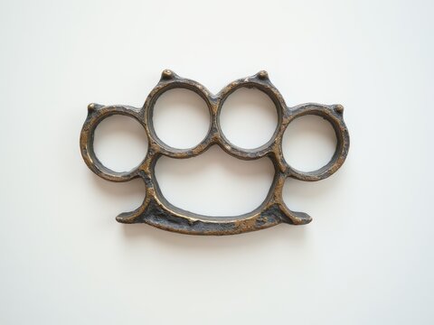 Vintage Brass Knuckle Duster on White Background