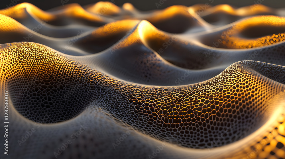 Poster close up view of a detailed 3d model representing ocean wave patterns and textures