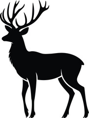 Fototapeta premium Majestic Deer Silhouette Vector – Black and White Stag Illustration