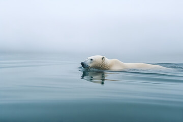 Fototapeta premium A solitary polar bear swimming in a calm, open sea