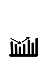 Single black arrow growing pointing up on chart graph bars icon, success graph trending upwards flat design interface infographic element