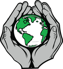 Protect Our Home  A hands-holding-Earth illustration with a message of sustainability 