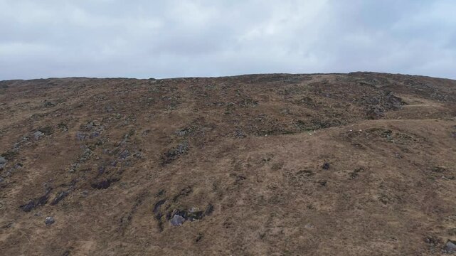 Rugged Terrain Over Mountain Range In County Kerry In Ireland. Aerial Drone Shot