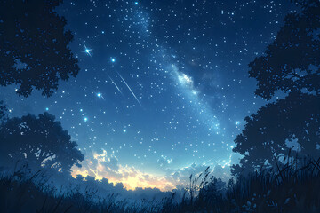 Fototapeta premium A view of a vast, clear night sky filled with countless twinkling stars, scattered across a deep indigo backdrop