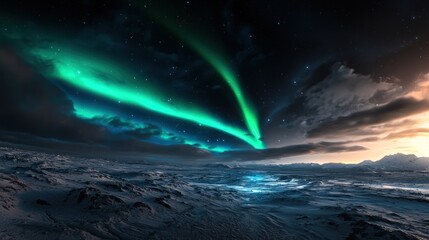 Stunning view of the northern lights illuminating a snowy landscape at twilight