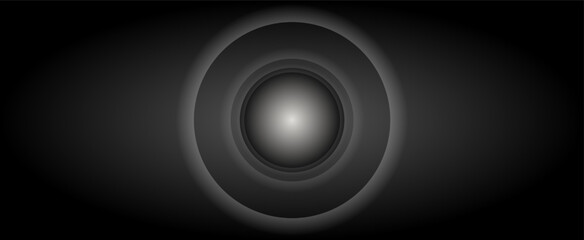 Grey, black and white abstract centered circles background design with honeycomb pattern. Stereo speaker design