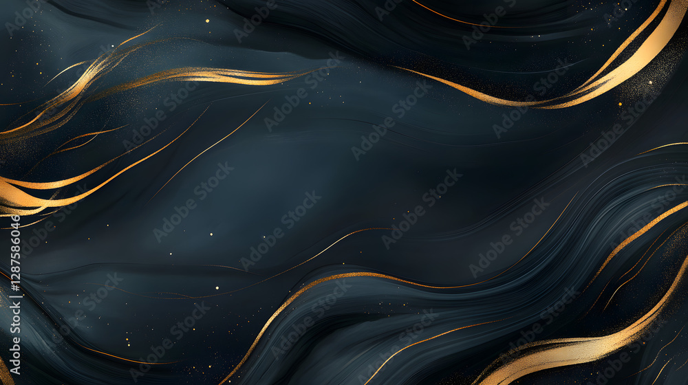 Poster black and gold abstract background with wavy pattern for design and texture use