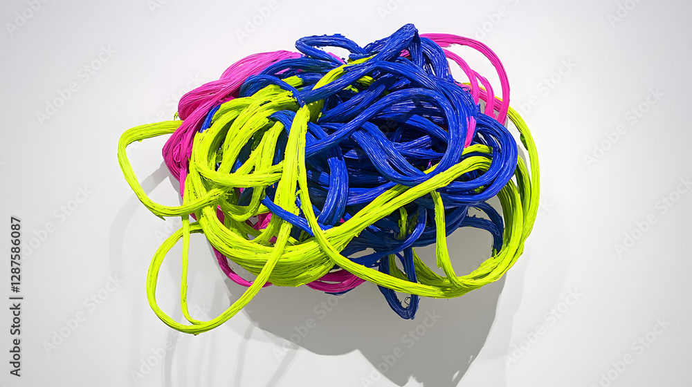 Poster multicolored ball of twisted string yarn for crafting and diy projects