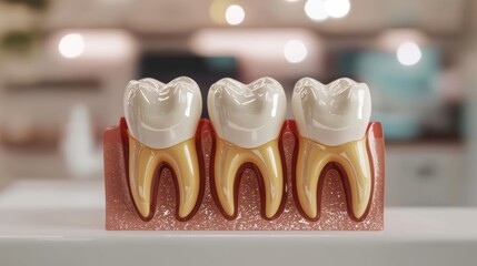 Dental models demonstrating tooth structure dental clinic educational image clinical environment close-up view oral health awareness