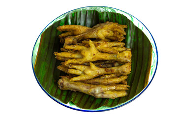 Fried chicken feet (Indonesian called ceker or cakar) with white background
