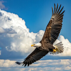 Fototapeta premium A majestic bald eagle soaring high