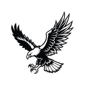 Soaring eagle in vector art, dynamic silhouette with powerful wingspan