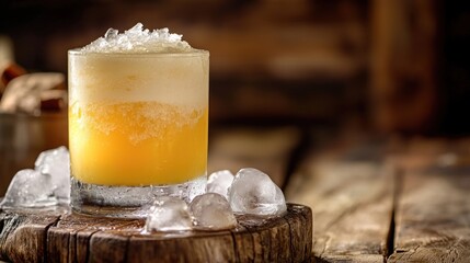 Refreshing Mango Cocktail on Rustic Wood