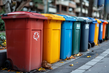 Street Recycling Bins With Fallen Leaves