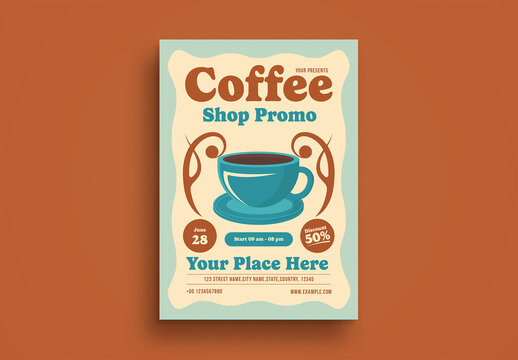 Blue And Cream Vintage Aesthetic Coffee Shop Promo Flyer Layout