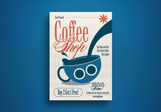 Blue and Orange Retro Vintage Coffee Shop Promo Flyer Layout