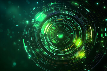 Abstract Green Tech HUD Design, Futuristic Interface Animation, Glowing Circles and Lines Radiate Energy, Digital World Visuals