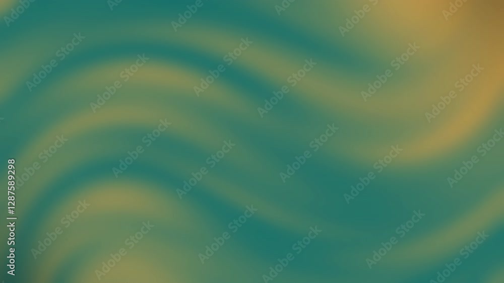 Poster abstract design with flowing waves in green and mustard tones creating a serene and calming backgrou