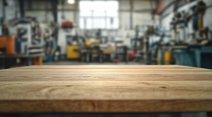 Workshop tools in action industrial workspace table overview manufacturing environment focused perspective
