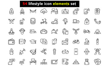 Lifestyle Elements Icon Pack – Line Art Vector for Digital Use