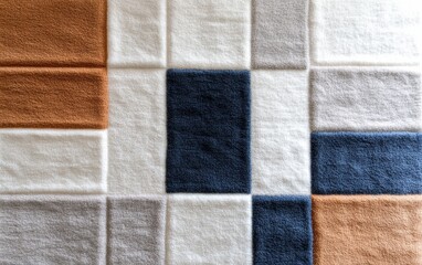 Fototapeta premium Colorful textured fabric squares arranged in grid pattern