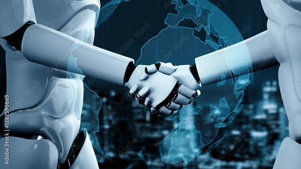 Poster future financial technology controll by ai robot huminoid uses machine learning and artificial intel