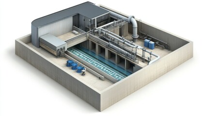 Advanced Water Treatment Plant: An Isometric 3D Rendering