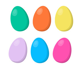 Set of colorful Easter Eggs isolated on white background. Multicolored eggs without pattern. Vector elements for design, decor, sticker, card, banner, sale. 
