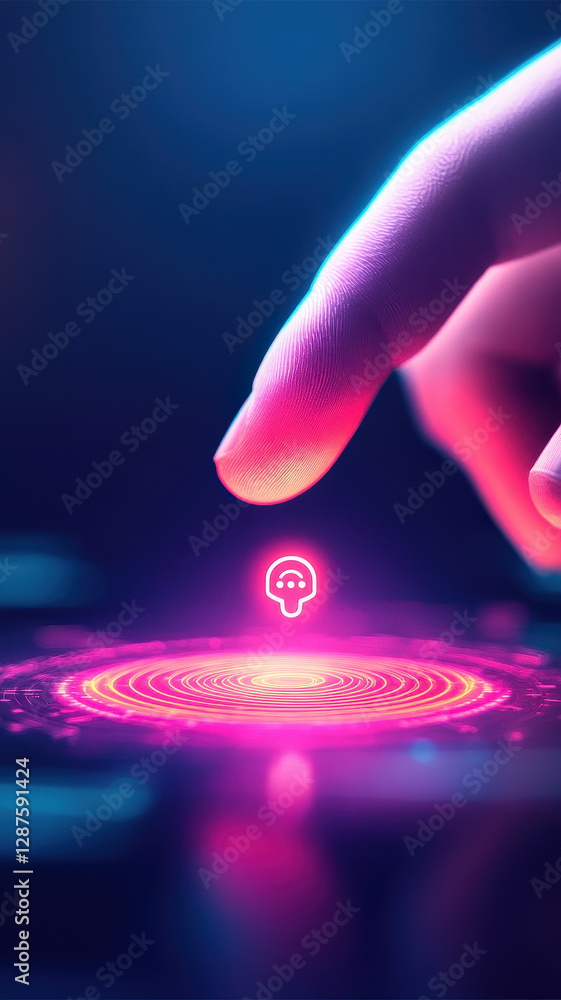 Aufkleber futuristic interface with glowing skull icon, showcasing advanced technology and interaction. vibran